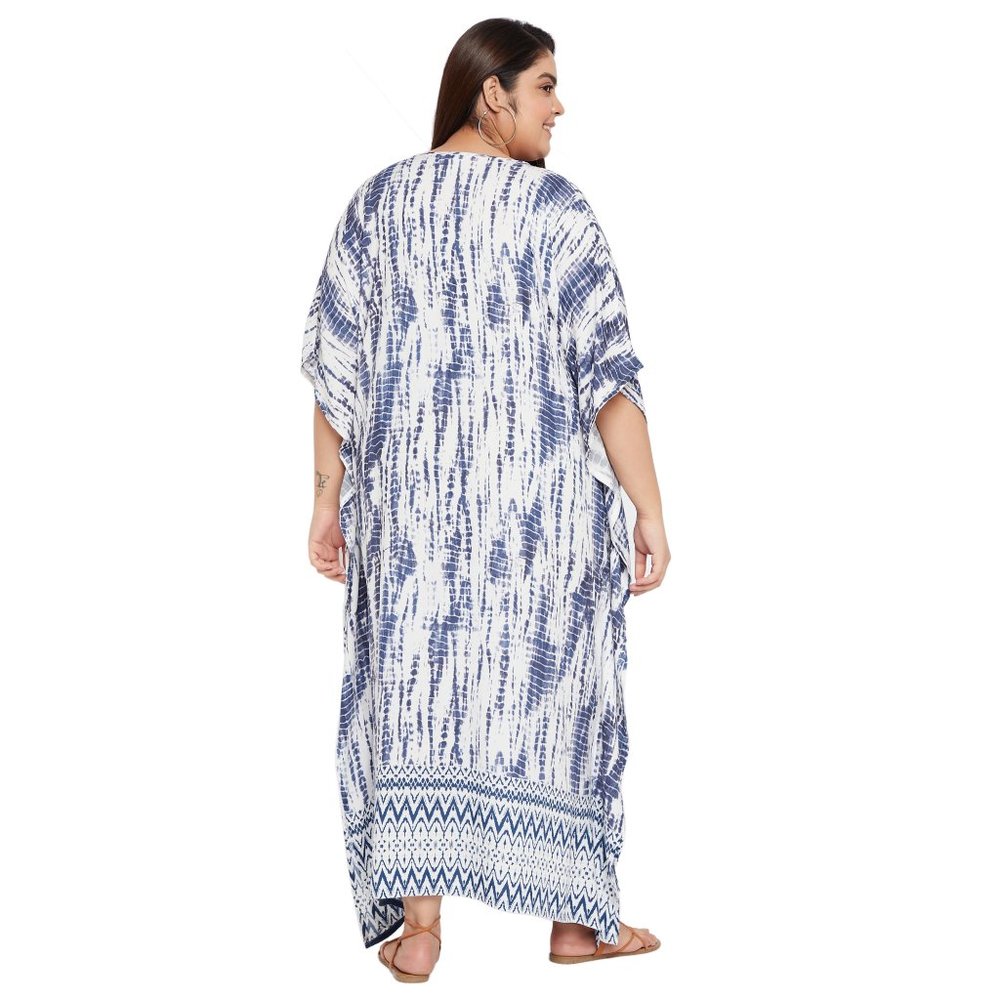 Women Plus Size Fit and Flare White Kaftan Maxi Dress by Gypsie Blu - Picture 5 of 6